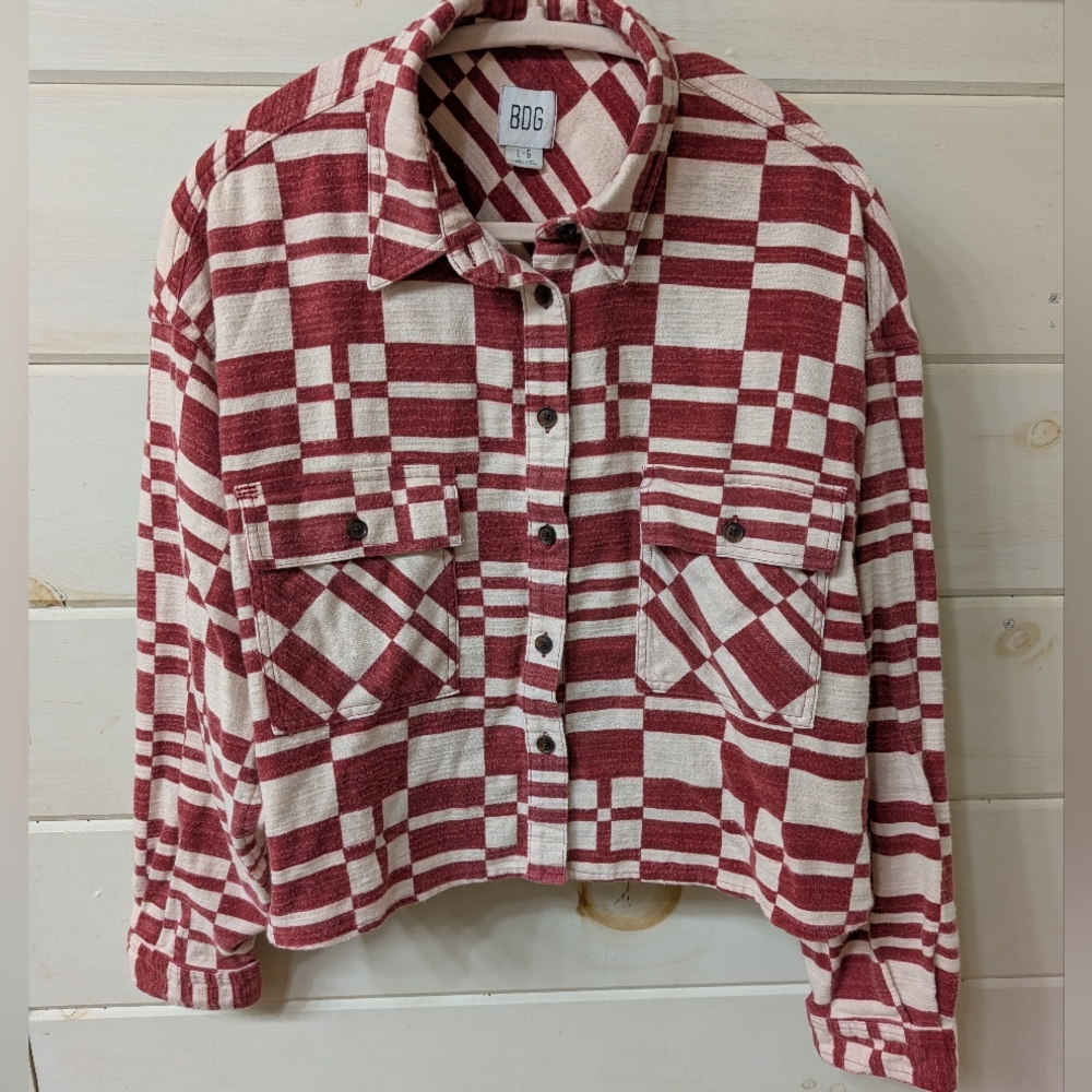 BDG Caleb Crop Flannel Shirt/Shacket Sz Lg